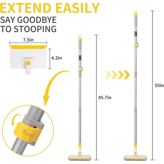 MHAWBL-Baseboard Cleaner Tool with Handle,55" Extendable Long Handle Wall Cleaner Mop with 4 Reusable Pads,Duster for Cleaning Window Floor Skirting Board Ceiling Bathtub Tub Tile