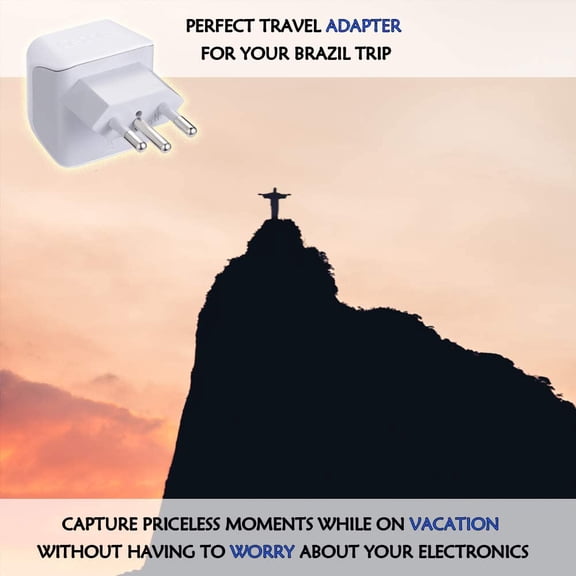 MHAWBL-Brazil Travel Adapter Plug with Dual Usa Input - Type N (3 Pack - Ultra Compact - Safe Grounded Perfect for Cell Phones, Laptops, Camera Chargers and More - Power Plug (CT-11C)