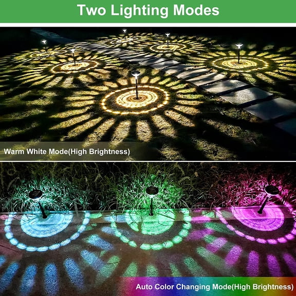 MHAWBL-Bright Solar Pathway Lights 2 Pack, Color Changing + Warm White LED, IP67 Waterproof Solar Garden Lights for Walkway, Yard, Backyard, Lawn Decorative