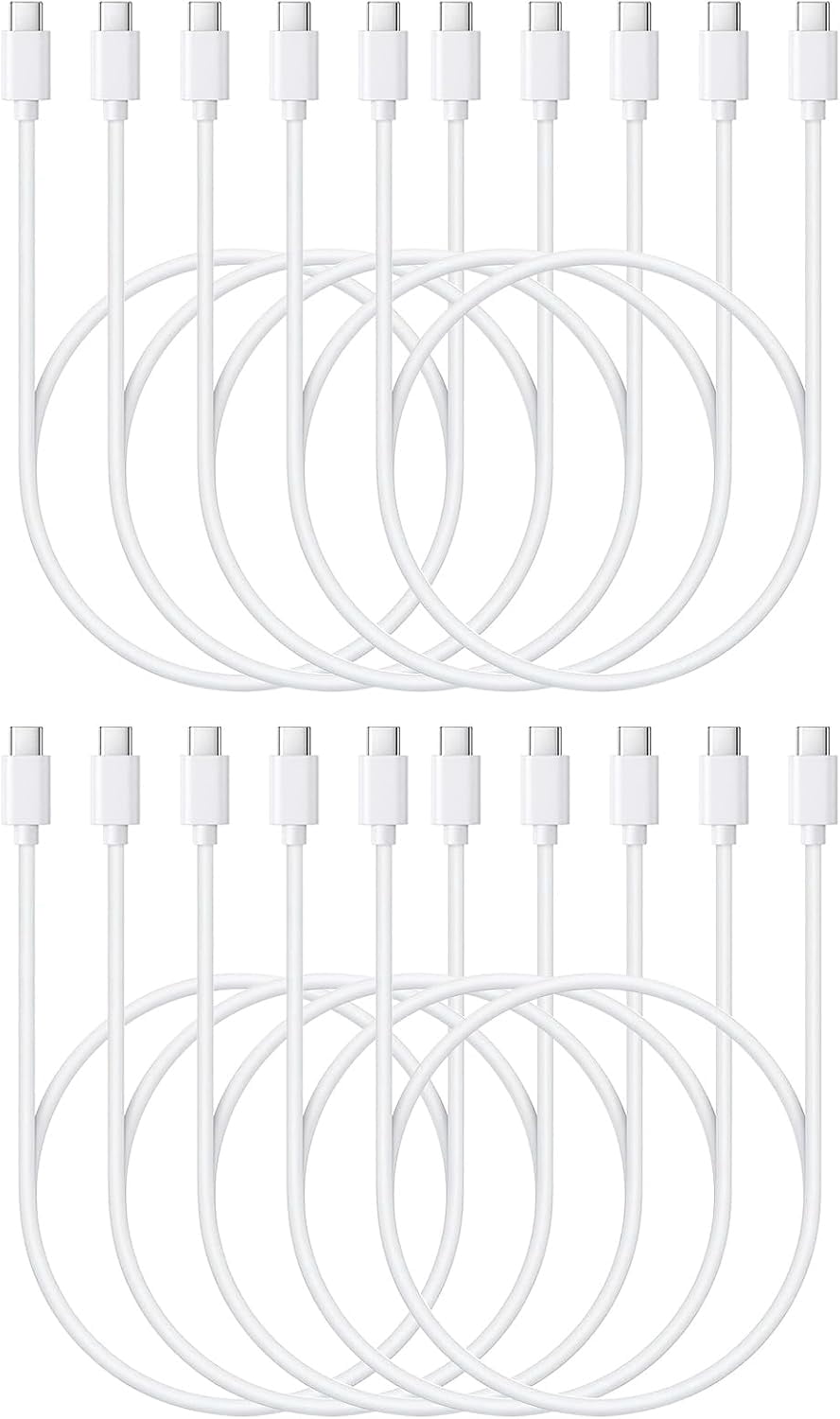 MHAWBL-Bulk Charging Cables Type C for iPhone 17/16/15, Samsung Galaxy Phone, Android - 20W USBc to USBc Fast Charger Cord, 3ft, White, 10-Pack