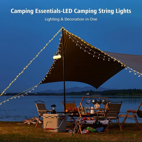 MHAWBL-Camping String Lights 33ft 100LED, 4 in 1 Rechargeable 100LED Outdoor Tent String Lights with 14 Lighting Modes Remote Control Waterproof with Timer Function for Camping Gear Essentials Hiking