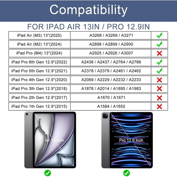 MHAWBL-Case for iPad Air 13 Inch (M3/M2) 2025/2024,iPad Pro 12.9 2022 2021(6th 5th Generation) - [Slim Trifold Stand + Auto Wake/Sleep],Protective Hard PC Back Cover (Dark Blue)