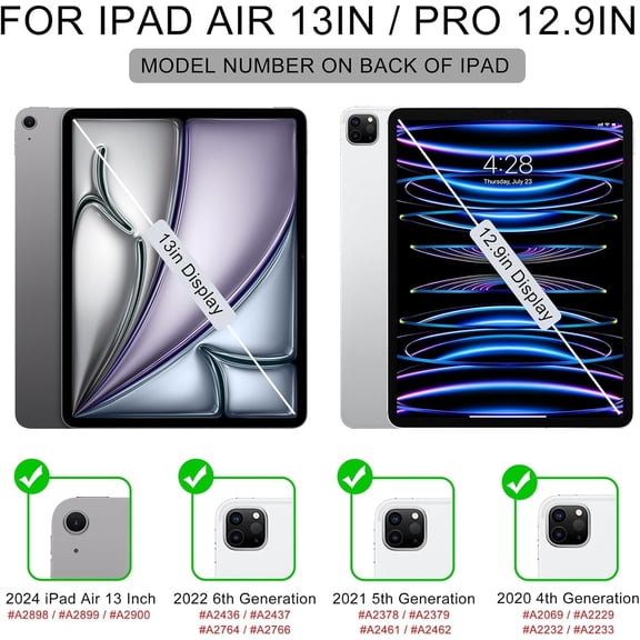 MHAWBL-Case for iPad Air 13 Inch M3/M2(2025/2024) & iPad Pro 12.9 Inch 6th/5th (2022/2021) with Pencil Holder - [Full Body Protection + Auto Wake/Sleep],Soft TPU Back Cover, Black