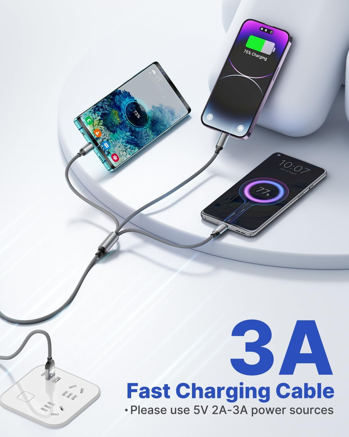 MHAWBL-Chargers for Multiple Devices Multi Charging Cable 3 in 1 Multi Fast Charging Cord Nylon Braided USB Cable Adapter IP/Type C/Micro USB Port for Cell Phones Tablets Samsung Galaxy PS & More (Gr