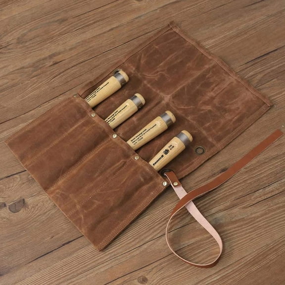 MHAWBL-Chisel Roll,Waxed Canvas Tools Wrench Roll Up Pouch,Chisel Carrying Case,Wrench Holder Pouch,4 Pockets Tote Organizer for Knife Hammers, Gouges, Best Gift for Electrician,Carpenter or Mechanic