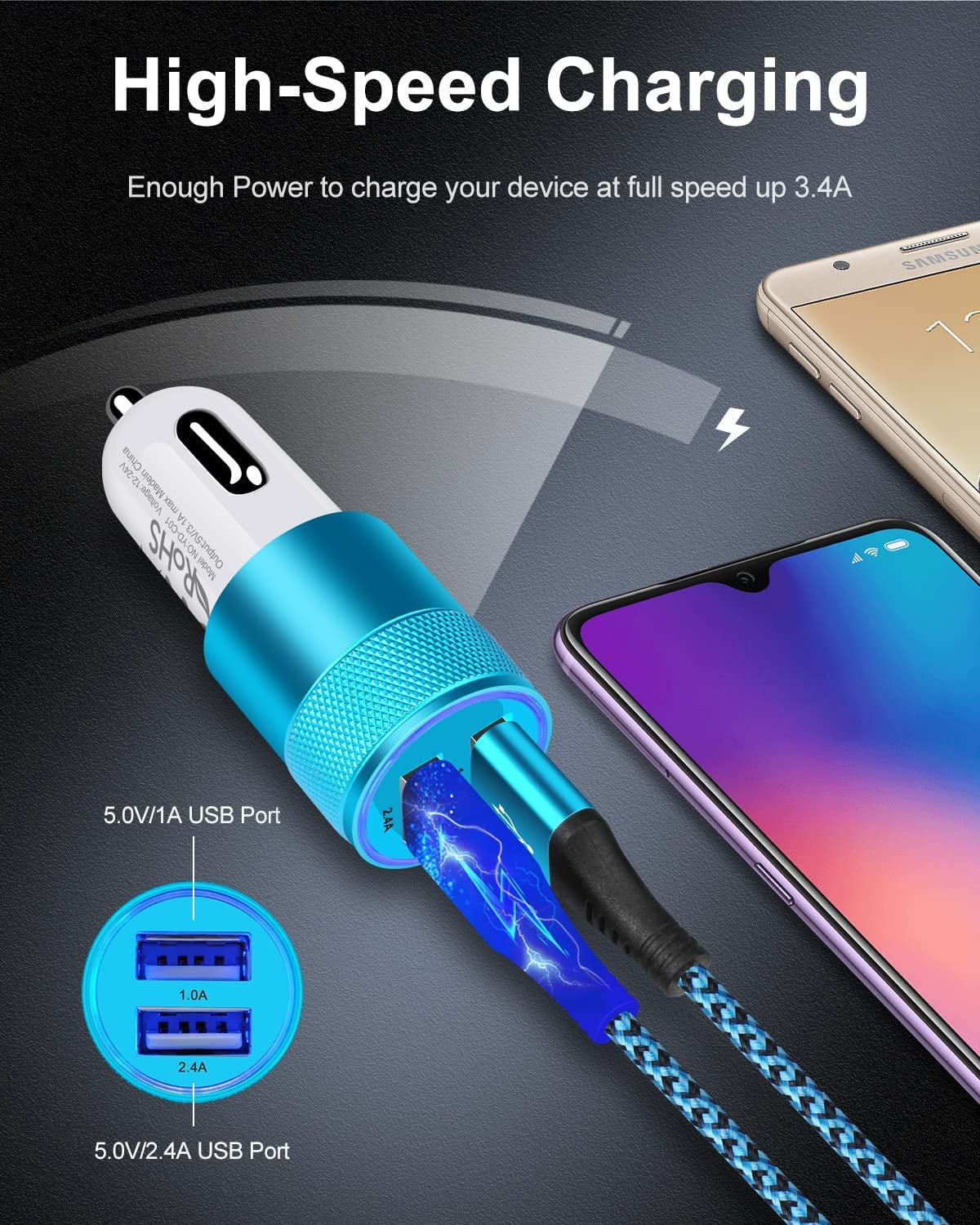 MHAWBL-Cigarette Lighter Adapter, USB Car Charger, 3.4a Fast Charging Dual-Port Cargador de Carro for iPhone 17 16 15 14 13 12 SE 11Pro Max X XR XS Max Plus, Samsung Galaxy S25 S24 S23 S22 S21 S20 A1