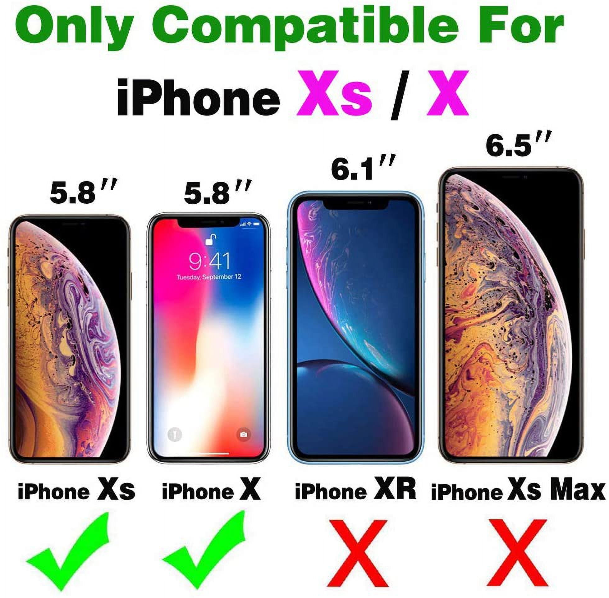 MHAWBL-Compatible with iPhone Xs X 10 10s Wallet Case and Tempered Glass Screen Protector Flip Cover Credit Card Holder Cell Phone Cases for iPhoneX iPhoneXs iPhone10 i PhoneX SX 10x 10xs X’s Women R