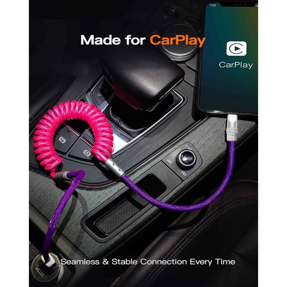 MHAWBL-Curly Chubby 120W Coiled USB C Cable Retractable Fast Charging Cable for Car Charger Cord Compatible with iPhone 17-15 Series, Orange, USB-A to Type-C, 2.29FT-3.6FT
