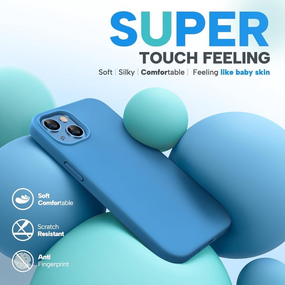 MHAWBL-Designed for iPhone 13 Case, with Tempered Glass Screen Protector, [Soft Anti-Scratch Microfiber Lining], Shockproof Liquid Silicone Rubber Phone Case Cover for 13 6.1 inch, Capri Blue