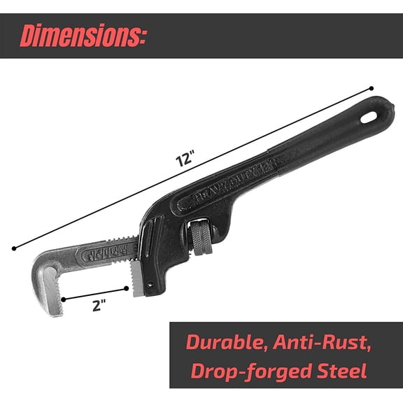 MHAWBL-- End Pipe 12 Inch Offset Plumbing Tools, Pipe Wrench, Large , Smooth