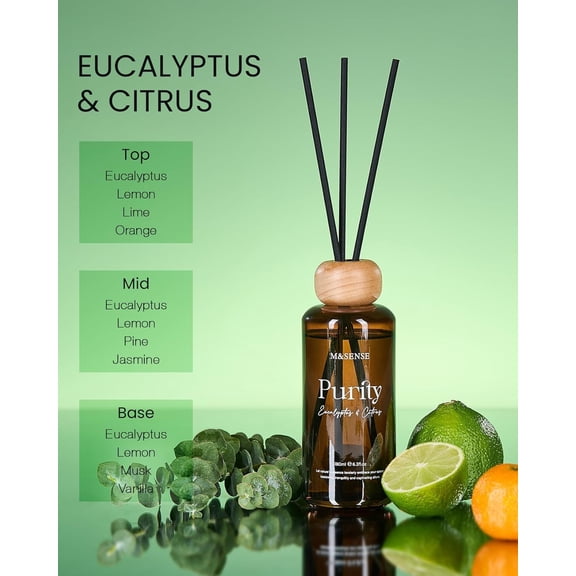MHAWBL-Eucalyptus Citrus Reed Diffuser: 6.3 fl oz Non-Toxic Aroma Set with Sticks, Light & Subtle Fragrance, Long-Lasting Natural Essential Oil Gifts for Bedroom, Shelf Decor & Small Spaces