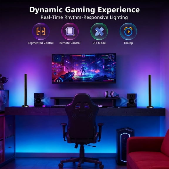MHAWBL-Gaming Light Bars,RGBICW TV Light Bars,Smart LED Light Bars with Music and Scene Modes,Multiple Placement Options,Mood Lighting,Color Changing Light Bar for Gaming Monitor,TV,Desk,Room Decor