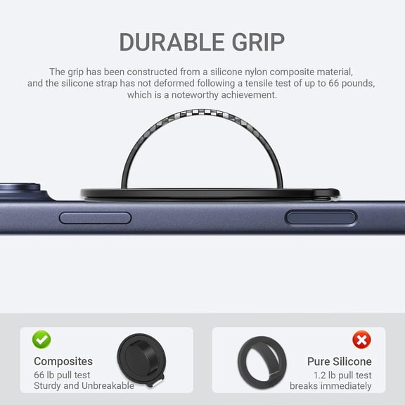 MHAWBL-Grat 3 for Magsafe Magnetic Phone Grip Stand, 360 Rotatable Silicone Strap Phone Loop Holder, Detachable Ring Kickstand Compatible with iPhone 17 Pro Max Air 16 15 14 13 12, Black