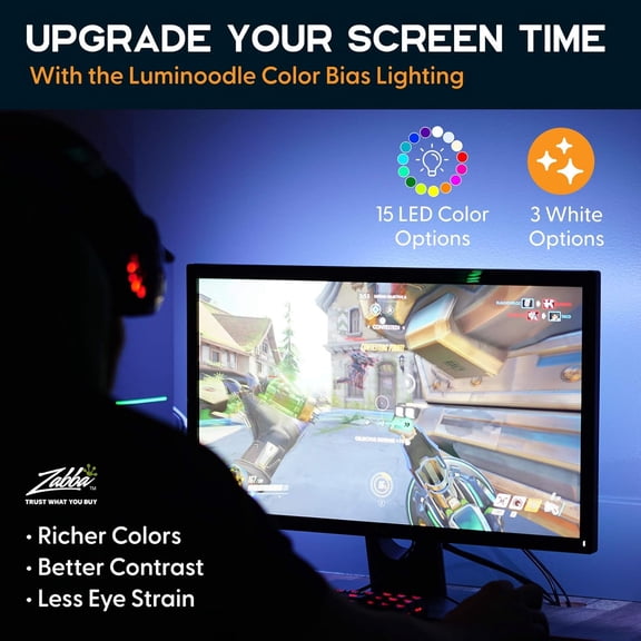 MHAWBL-LED Lights for TV in Living Room or Bedroom, Luminoodle Backlight, USB Powered Strips w/Remote for 15 Ambient Color Bias Lighting Options & 10 Brightness Modes, Size (41"-59" TV)