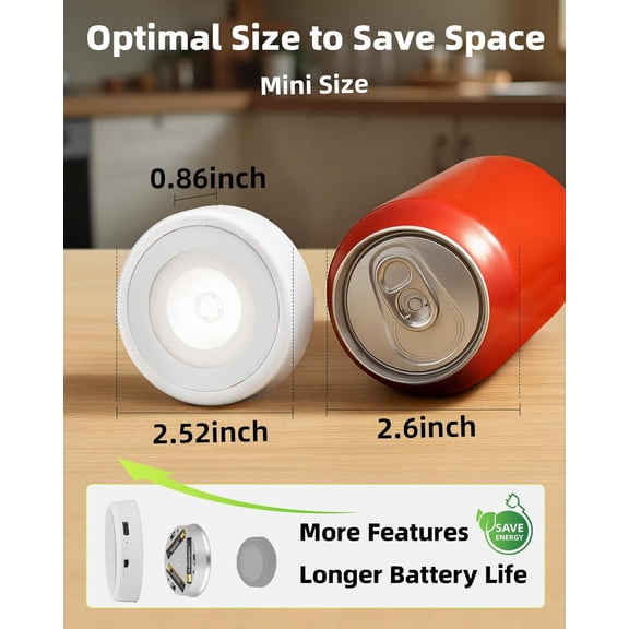MHAWBL-LED Puck Lights, Rechargeable Battery Touch Light, 2.5'' Mini Tap Lights, Wireless Closet Light, Under Cabinet Lighting, 3 Color Temps, Sitck On Lights for Kitchen,Closet,Pantry,Shelves(2 Pack