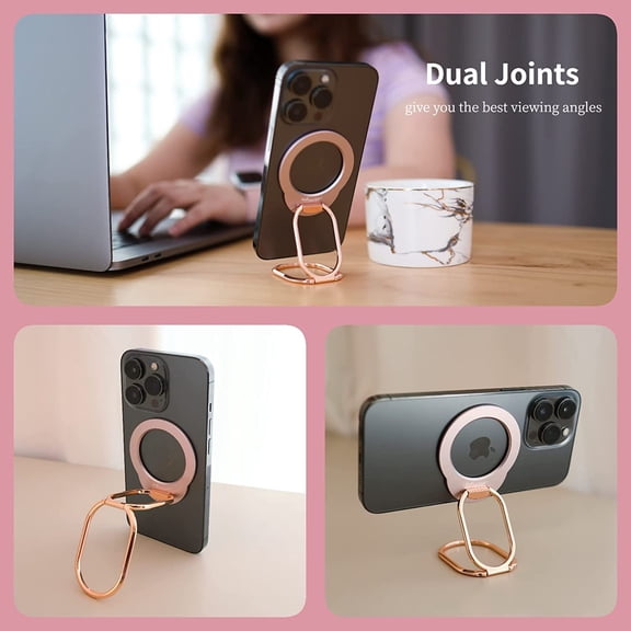 MHAWBL-MINDSKY Mag-Safe Phone Stand Phone Grip Compatible with iPhone 12/13/14/15 Mini/Pro/Pro Max Accessories Removable Magnetic Finger Phone Ring Grip (Rosegold Pink)