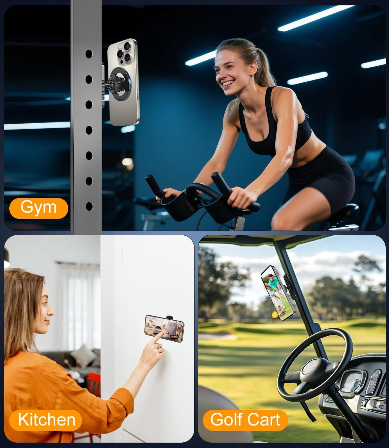MHAWBL-Magnetic Gym Phone Mount for MagSafe – Dual Magnet Stand for iPhone 12-17 / Android, Alloy Base & Ball Joint, Attach to Metal Surfaces for Gym/Golf Cart/Car, Portable Gym Accessories for Men &