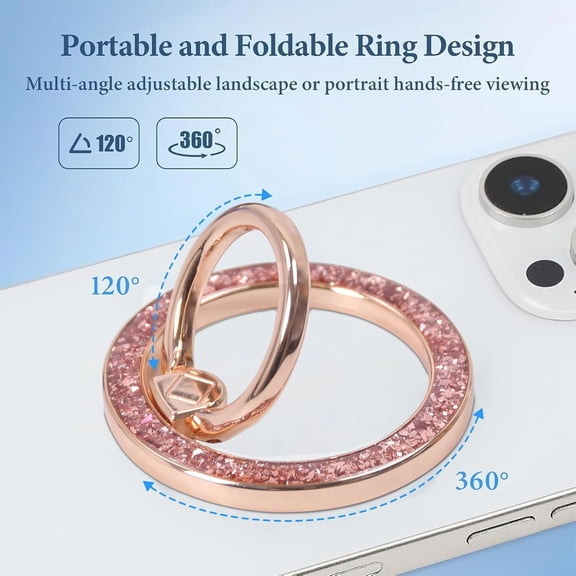 MHAWBL-Magnetic Phone Ring for MagSafe Grip [Super Magnet] Gold Twinkle Design Ring Holder Stand, magsafe pop Socket, Mag Safe Accessory for iPhone 17/16/15/14 /13 Pro Max Plus, Rose Gold