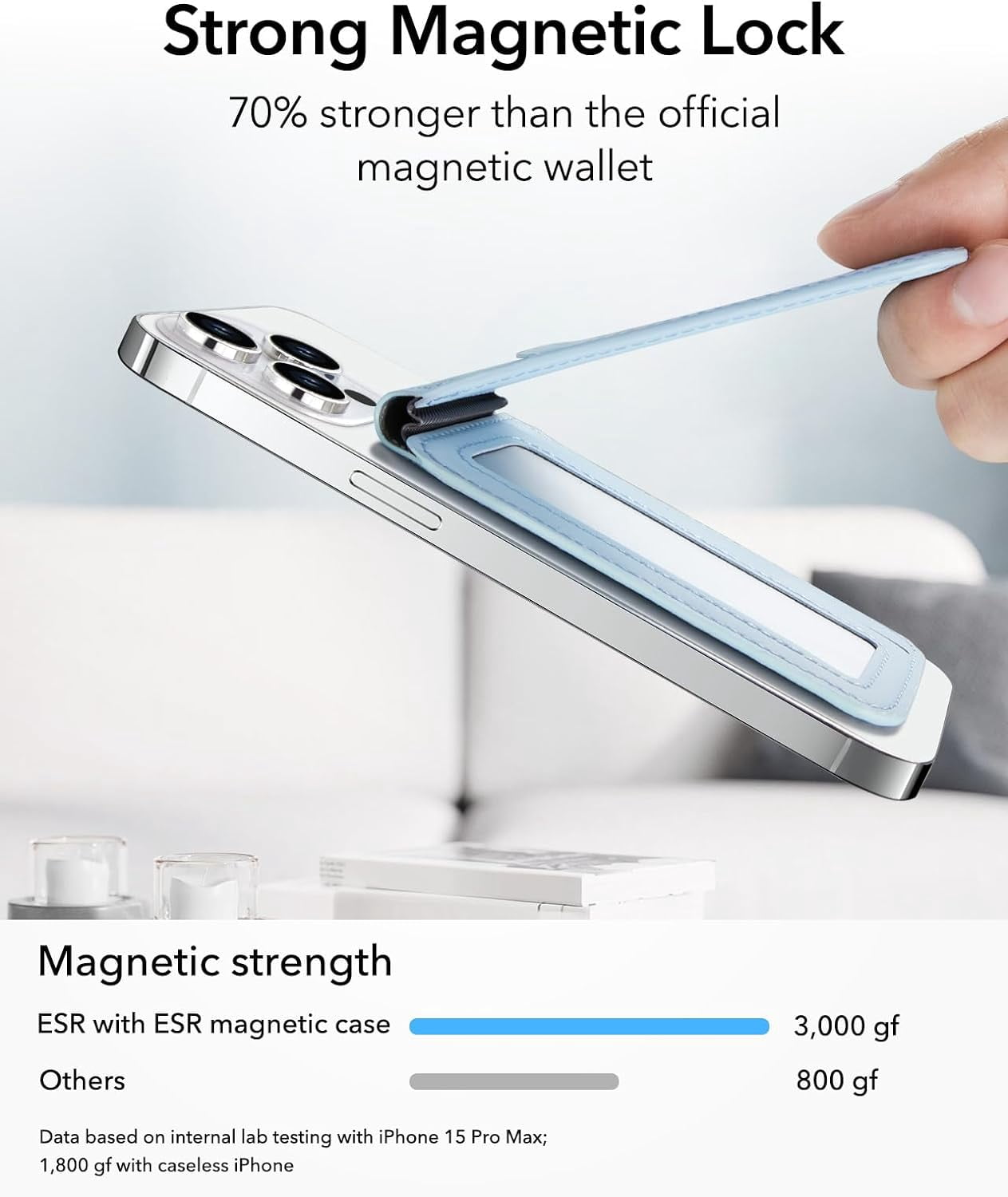 MHAWBL-Magnetic Wallet, Compatible with MagSafe Wallet with Adjustable Stand, for iPhone 17e/17/16/15/14/13/12 Series, Not for iPhone 13/12 mini, 3 Card Holder, Vegan Leather, Blue