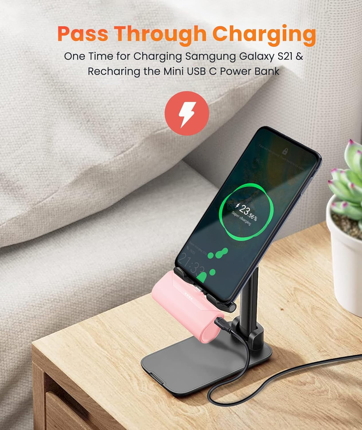 MHAWBL-Mini Pink USB C Portable Battery Charger for iPhone 15 Pro Max, 4800mAh Little Charger Battery Pack Compact Power Bank Back Phone Charger for iPhone 15/16/Samsung Galaxy S22/Note 20/Google/Pix