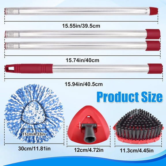 MHAWBL-Mop Heads Replacements,Mop Handle,Scrub Brush,Base for Oceda Rinseclean 2 Tank,Include 2 Microfiber Mops Replace Head,30-58" Adjustable Mop Stick,1 Scrubber Head,1 Spin Base for Floor Cleaning