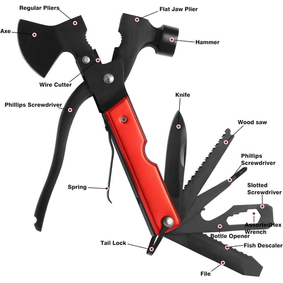 MHAWBL-Multi-Purpose Outdoor Tools, Camping Gear 16-in-1 Camping Accessories Multi-Tool Hammers, Easy to Carry Camping Tools Including Safety Axes, Pliers, Bottle Openers