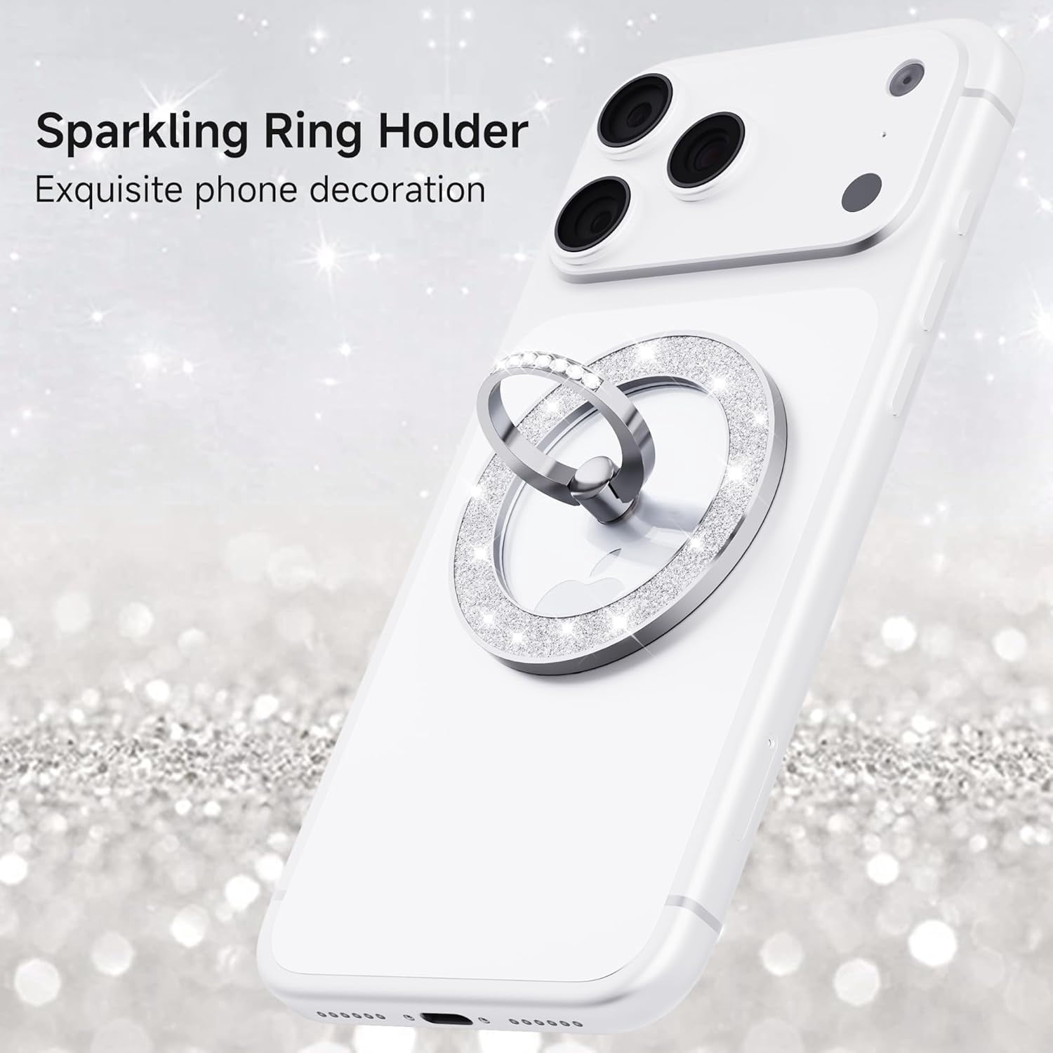 MHAWBL-PZOZ Magnetic Phone Ring Holder Stand for Magsafe, Shiny Decorative Ring Clasp with 360° Rotation Finger Ring Kickstand, MagSafe Accessories for iPhone Android Magnetic Phone Case