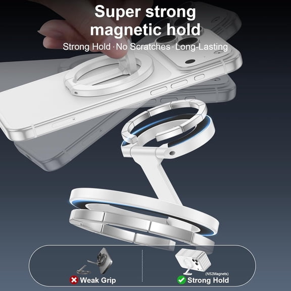 MHAWBL-Phone Ring Holder for MagSafe Phone Grip, Magnetic Cell Phone Grip Magnetic Finger Ring Phone Kickstand Ring Stand for iPhone 17 16 15 14 Air Accessories Android Mag Car Mounts, White