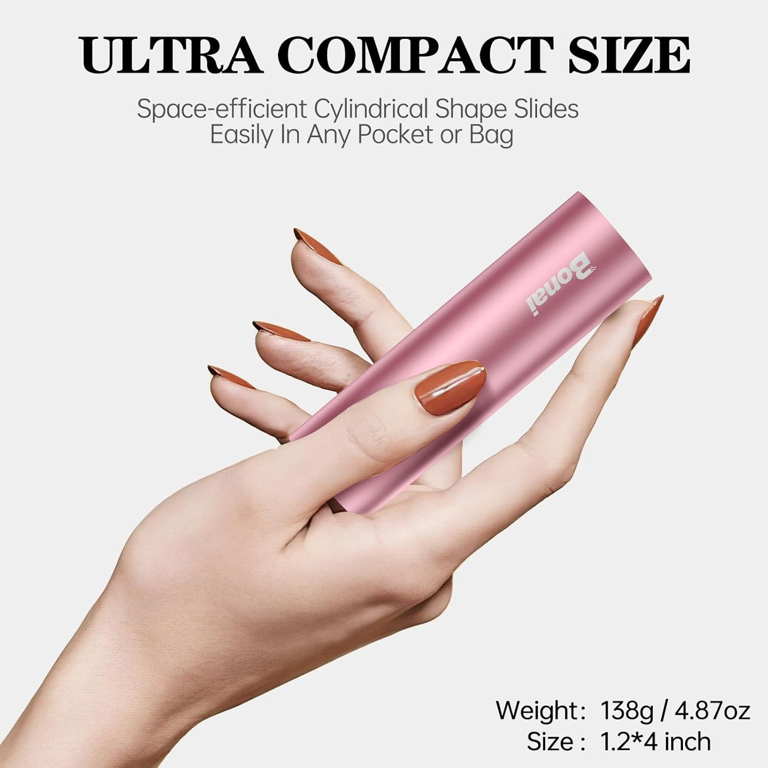 MHAWBL-Portable Charge Power Bank 5000mAh Cylindrical Ultra-Compact External Backup Battery Compatible with iPhone 14 13 12 11 Android Phone and More - Rose Gold (with an 8-pin Charging Cable)