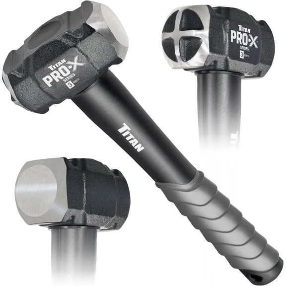 MHAWBL-Pro-X 63013 3lb Drilling Hammer, Dual-Face Sledge with Cross-Pattern Face for Concentrated Power & Flat Face for Stake Driving, Overstrike Protection, 12" Fiberglass Handle with Textured Grip