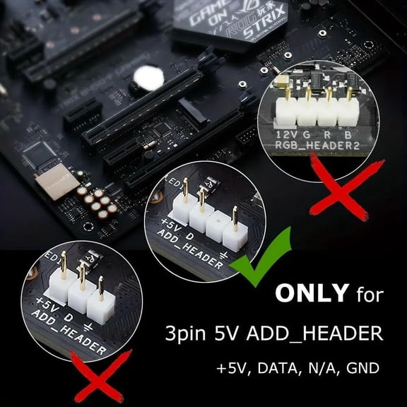 MHAWBL-RGB Strip Light for PC Case, 2x19.7in 60LEDs Addressable LED Strip for Motherboard 5V 3-Pin Header Gaming Case DIY Lighting