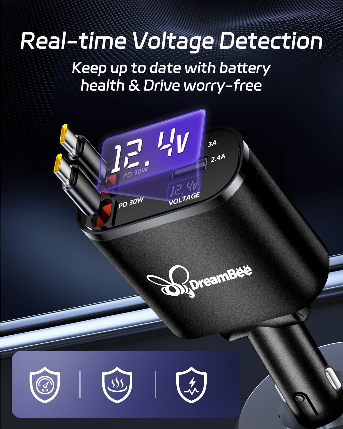 MHAWBL-Retractable Car Charger,66W Super Fast USB Car Phone Charger,Dual TypeC Retractable Cables Gifts for Men Women Car Truck Accessories for Samsung Galaxy S23+/S23,iPhone 17/16/15/ Pro Max, iPad