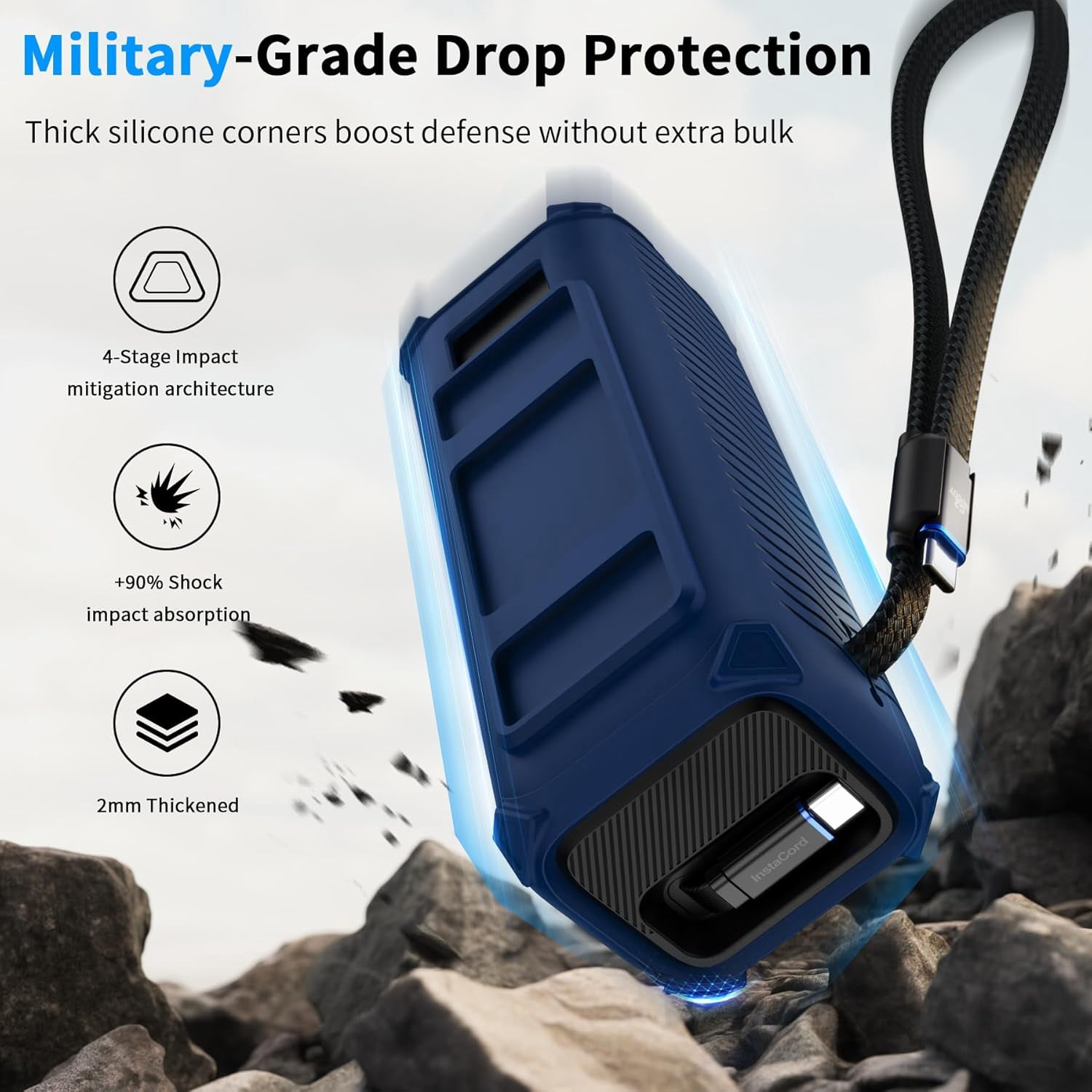 MHAWBL-Silicone Case for Anker Laptop Power Bank (25,000mAh/165W) - Shockproof Drop-Resistant, Built-in Cable Storage | Non-Slip Grip, Hidden Dust Plug Protective Cover for Anker Power Bank 165w