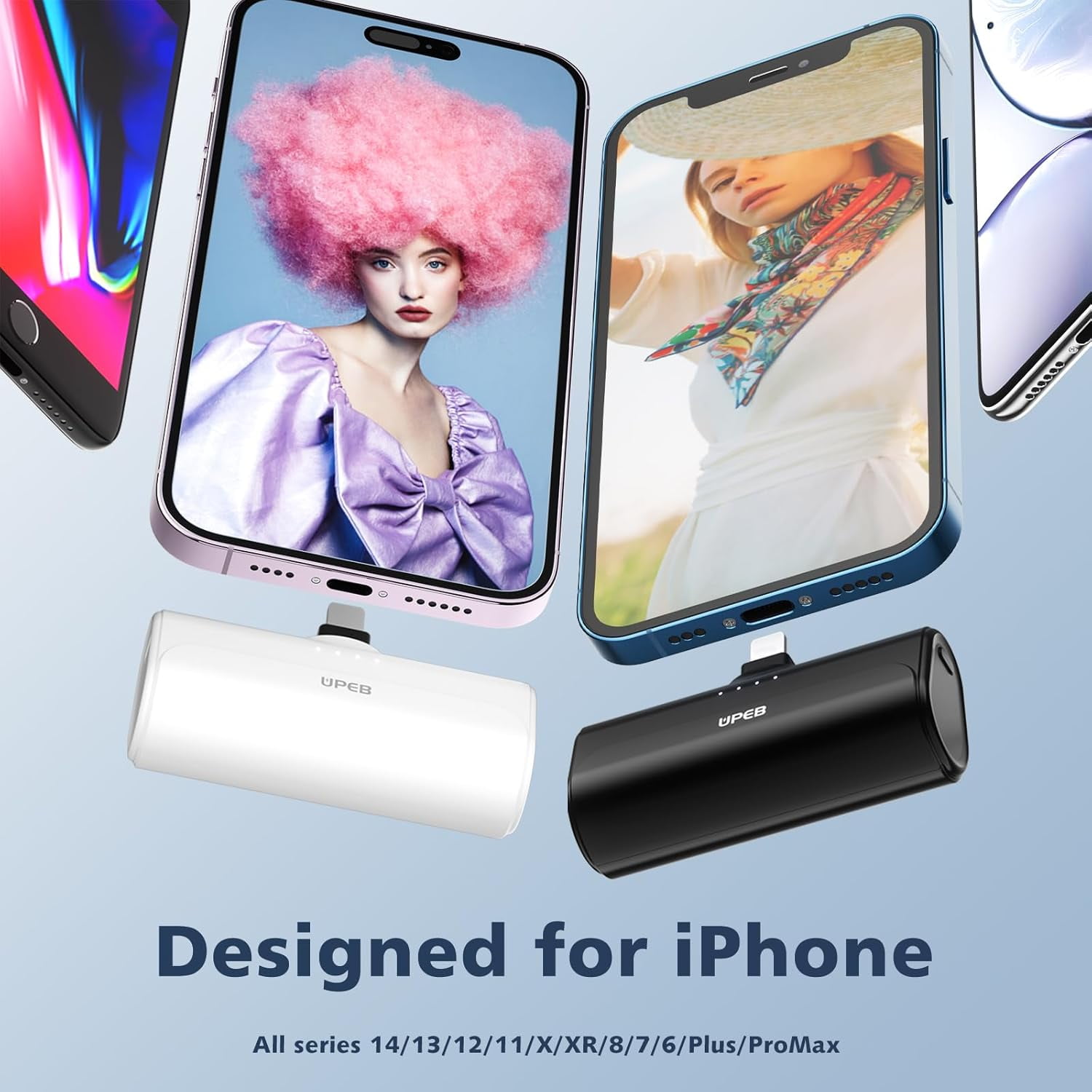 MHAWBL-Small Portable Charger for iPhone 5000mAh 2 Packs with Built in Cable, MFi Certified Compact Power Bank Cordless External Battery Pack for All iPhone Series 14/13/12/11/XR/X/SE/8/7/6 Pro Max