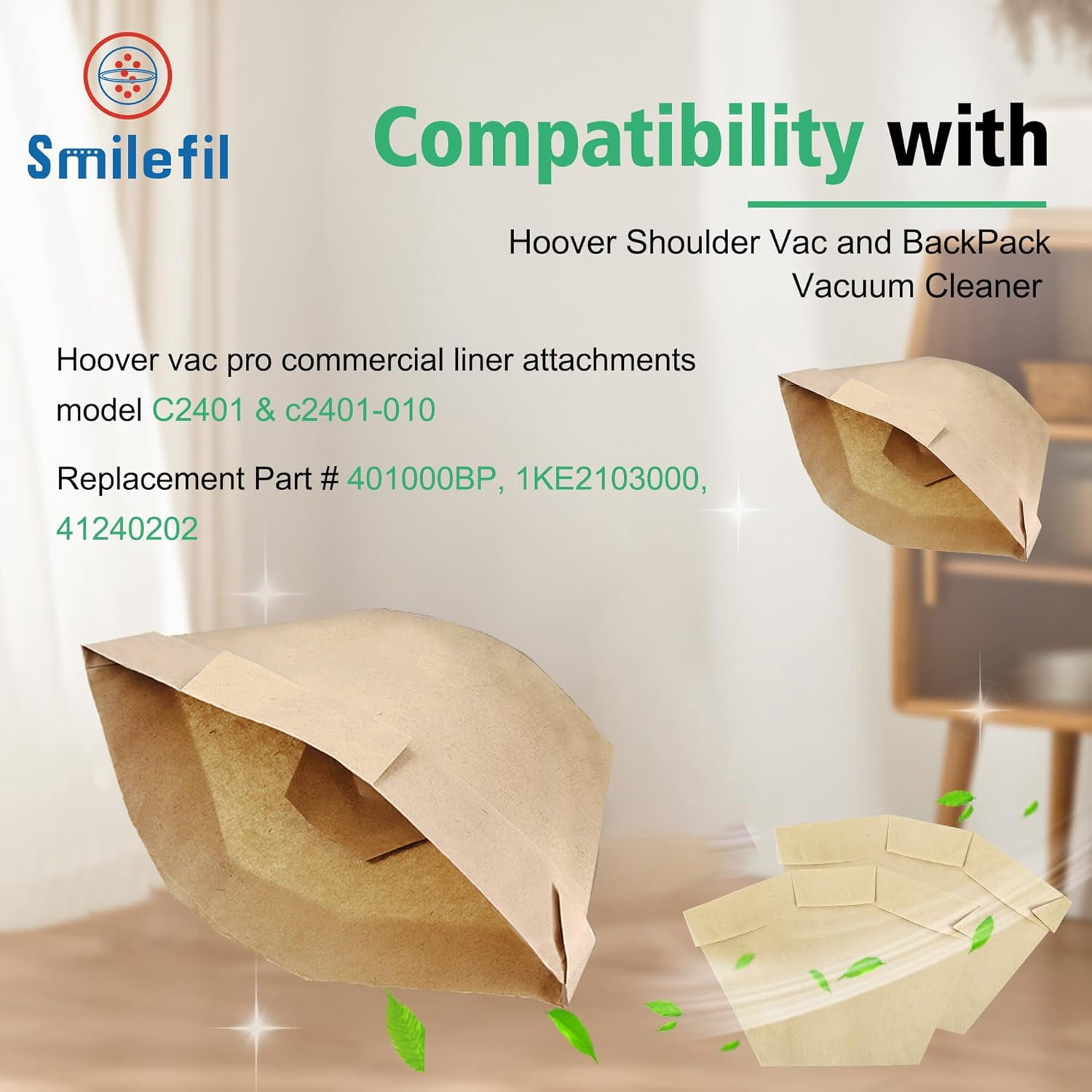 MHAWBL-Smilefil 15 Pcs Replacement Type BP Bags Fits for Hoover C2401 Shoulder Vac and BackPack Vacuum Cleaner, Replace Part #401000BP 1KE2103000 41240202