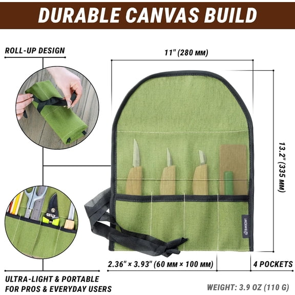 MHAWBL-TR4 Rolling Small Tool up Organizer Bag 4 Pockets Wrench roll up Pouch Gear roll up Tool Pouch for Knives and chisels Storage with 4 Slots