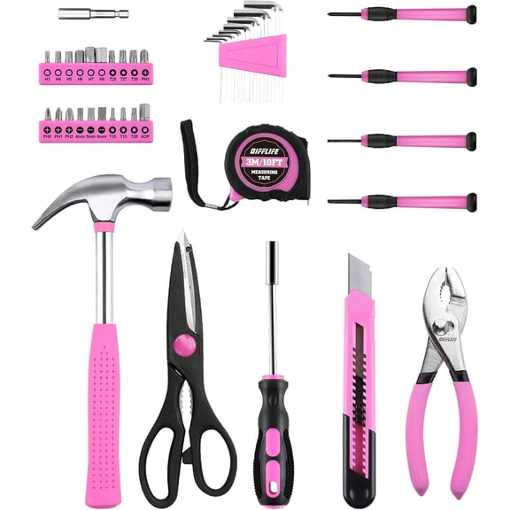MHAWBL-Tool Set Pink-40 Piece - General Household Hand Tool Kit with Plastic Toolbox Storage Case(Pink)