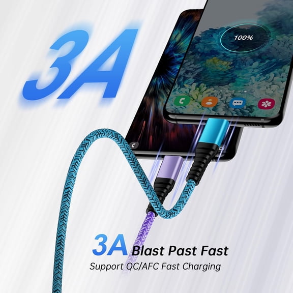 MHAWBL-USB A to USB C Charger Cable Long 10FT/3Pack for Car iPhone 16 Pro Max/15 Pro/15 Pro Max/15 Plus, Android Type C Charger Cord Fast Charging for Samsung Galaxy A16/S24FE/S24 Ultra/A54/A15/A14/A