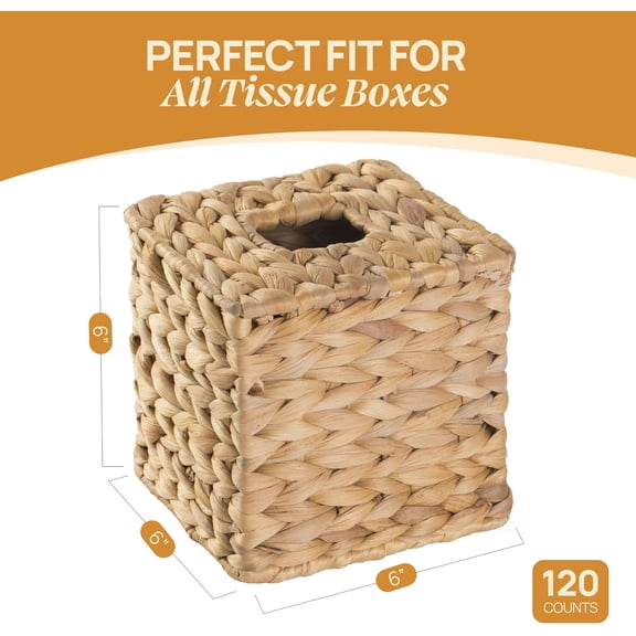 MHAWBL-Water Hyacinth Wicker Tissue Box Cover Square, Rattan Woven Tissue Box Holder, Rustic Seagrass Decorative Tissue Box for Bathroom or Living Room