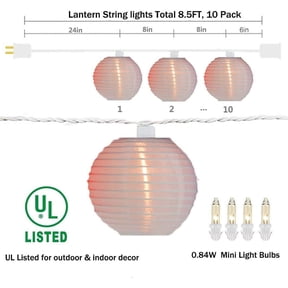 MHAWBL-White Lantern String Lights Plug in, 8.5Ft Hanging Indoor Decorative String Lights with 10 Cute White Nylon Lanterns Lights Connectable for Indoor Outdoor Bedroom Ramadan Backyard Patio Bistro