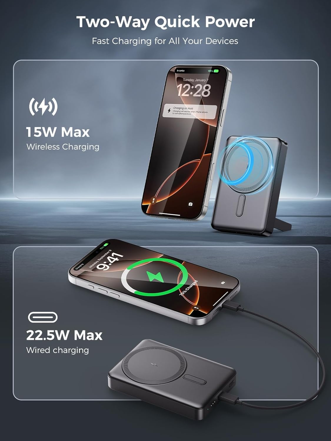 MHAWBL-for Magsafe Portable Charger - 10000mah Wireless Magnetic Power Bank with Stand,PD 20W Fast Charging External Battery Pack Travel/Camping Essential Phone Charger for iphone 17/16/15/14/13/12 S