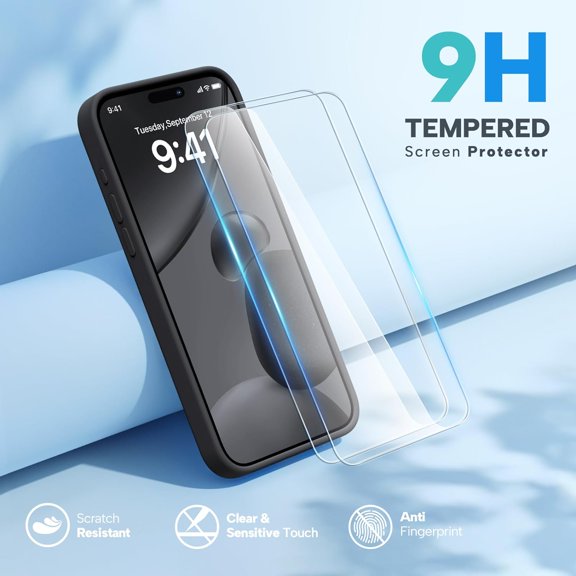 MHAWBL-for iPhone 15 Pro Max Case, [with 2X Screen Protectors], Compatible with MagSafe, Liquid Silicone Case Shockproof Drop Protection Phone Case for 15 Pro Max, Black Magnetic