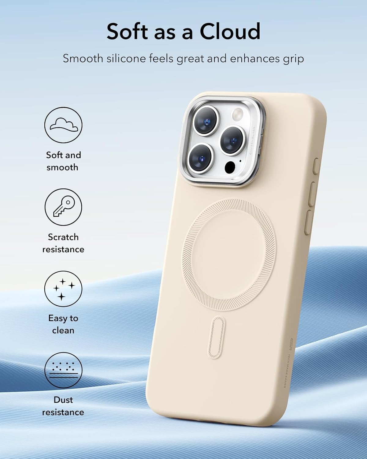 MHAWBL-for iPhone 16 Pro Case, Silicone Case with Stand, Compatible with MagSafe, Military-Grade Protection, Built-in Camera Stash Stand, Magnetic Phone Case for iPhone 16 Pro, Cloud Series, Light Ta