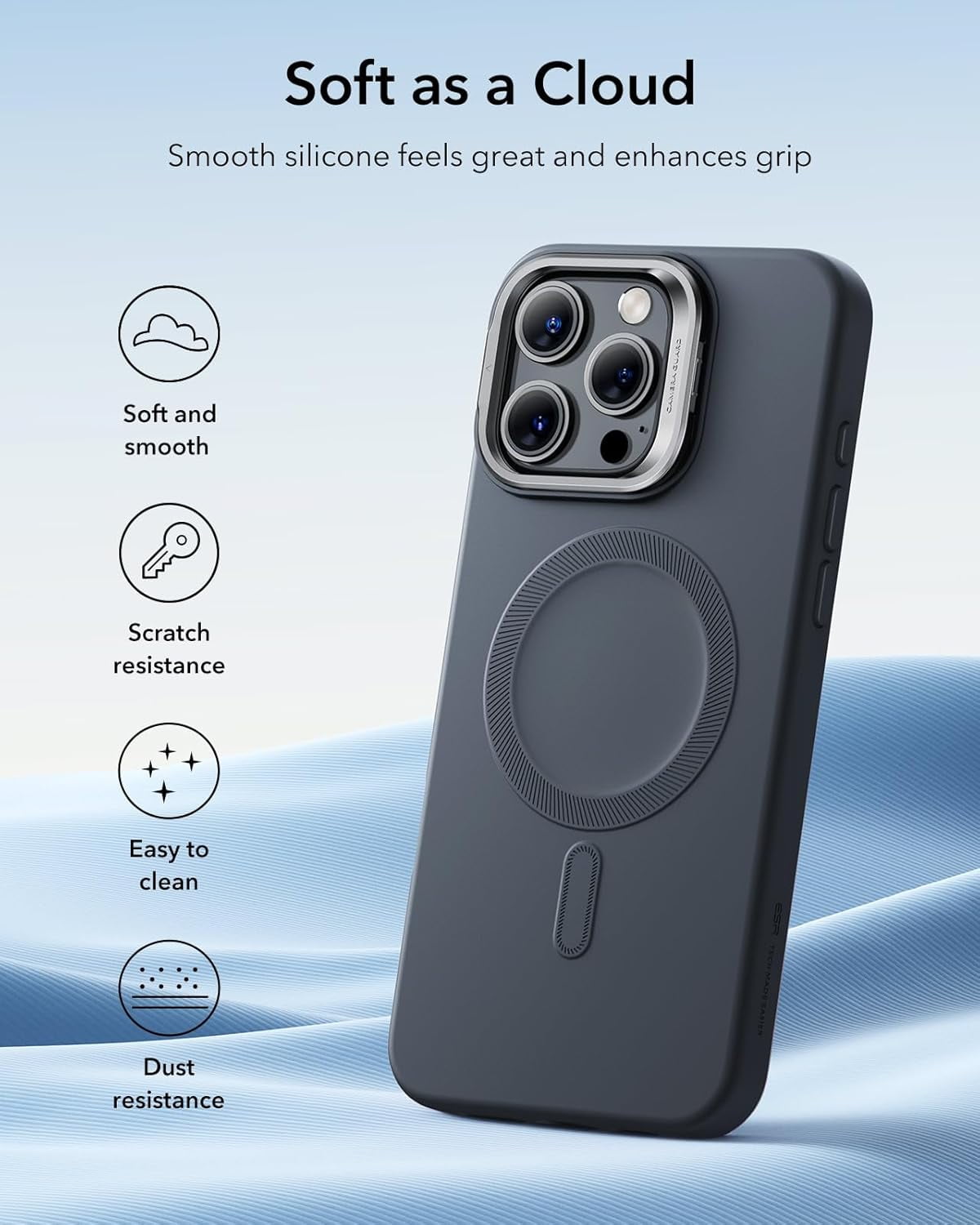 MHAWBL-for iPhone 16 Pro Max Case, Silicone Case with Stand, Compatible with MagSafe, Built-in Camera Stash Stand, Magnetic Phone Case for iPhone 16 Pro Max, Cloud Series, Black