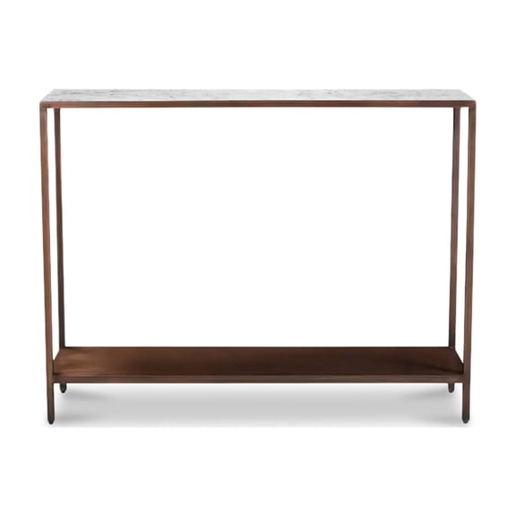 MHC Console Table with White Marble Top & Iron Frame - Oversized Sofa Table - Brown, Modern Entryway Table for Living Room - 47.2"L