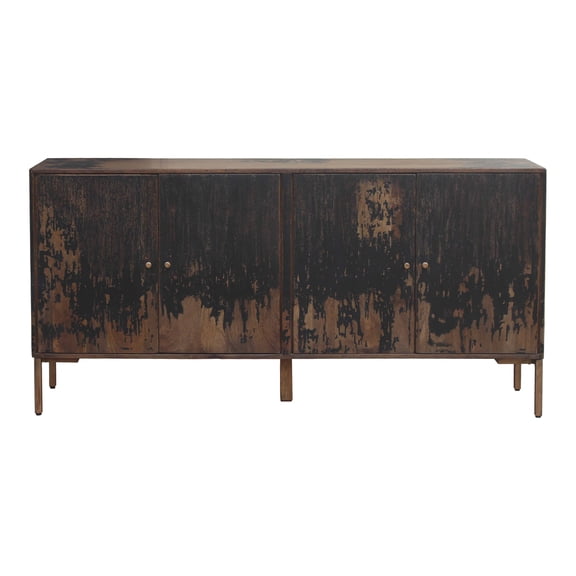 MHC Mango Wood Sideboard - Rustic Black Buffet Server with Iron Legs & 2 Shelves - Living Room Storage Cabinet