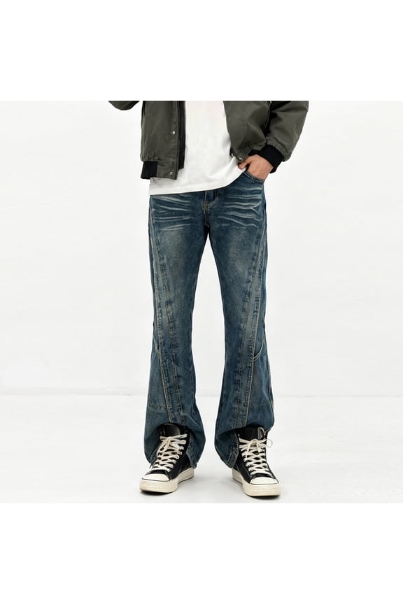 Baggy Jeans Men Bottom Denim Trousers with Retro Faded Wash and Classic Flared Leg Design for a Timeless Casual Style Size S