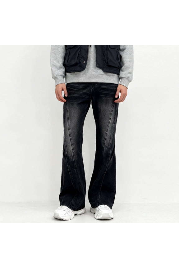 Baggy Jeans Men Bottom Denim Trousers with Retro Faded Wash and Classic Flared Leg Design for a Timeless Casual Style Size S