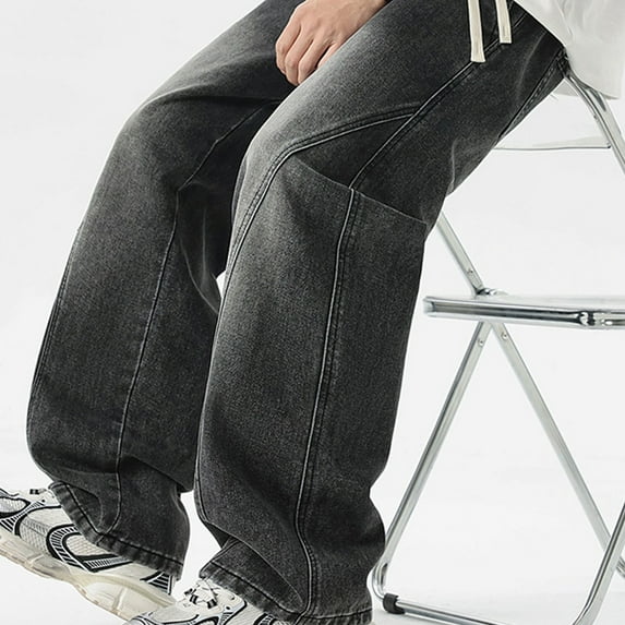 MHFRRA Baggy Jeans Men Loose Fit Casual Jeans with Elastic Waistband and Draped Design for Comfortable Wear Size XL
