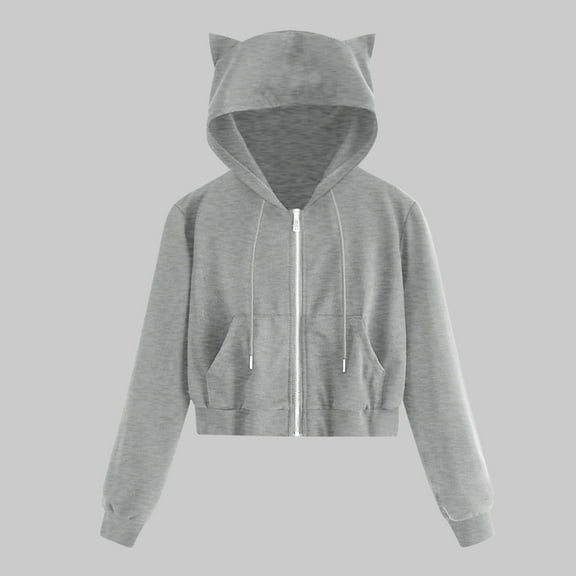 MHFRRA Blanket Hoodies for Women Women Casual Solid Long Sleeve Zipper Pocket Shirt Cat Hooded Sweatshirt Tops